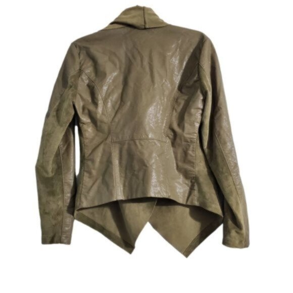 BLANKNYC Olive Green Vegan Leather Suede Drape Moto Jacket Sz S - Picture 5 of 9